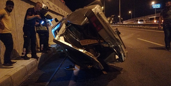 Kaza yapan araç 200 metre uçtu