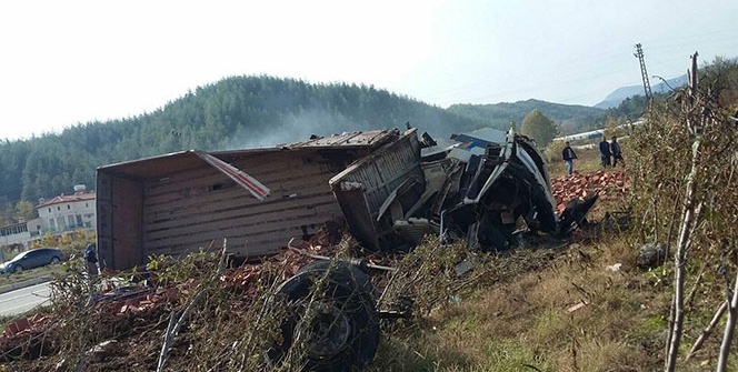 Freni patlayan kamyon, Suriyelilerin çalıştığı tarlaya daldı