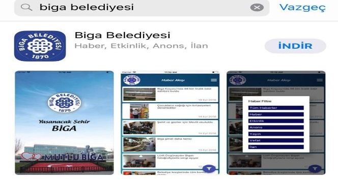 Biga Belediyesi mobil uygulaması yayında
