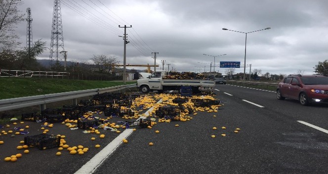 Limon yüklü kamyonet kaza yaptı