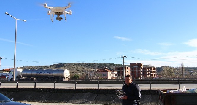 Trafik ekiplerinden droneli uygulama