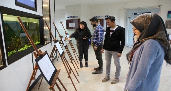 Üniversite öğrencilerden karikatür sergisi