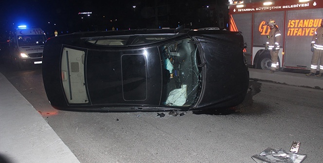 Kağıthane’de otomobil takla attı