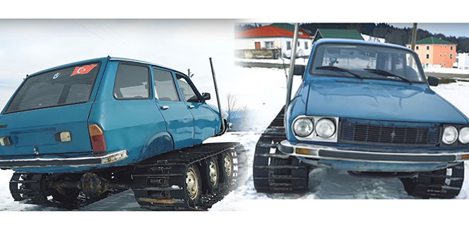 Trabzon’da 2 oto ustası 77 model Torosu paletli kar aracına dönüştürdü