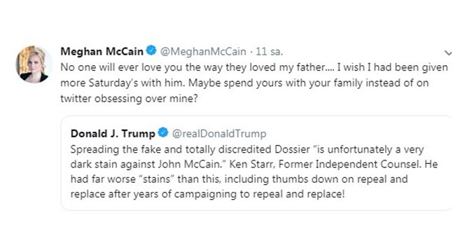 Meghan McCain’den Trump’a: &#039;Kimse babamı sevdiği kadar Trump’ı sevmeyecek&#039;
