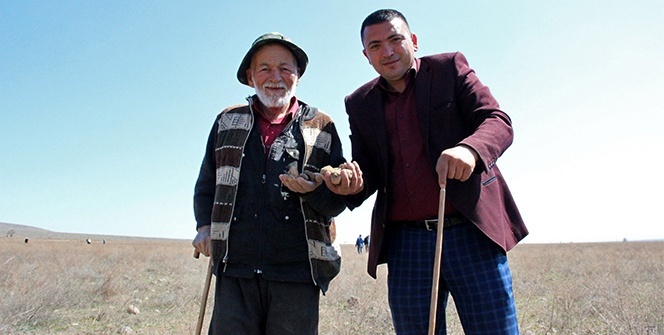 Genci yaşlısı bastonla bu mantarı topluyor