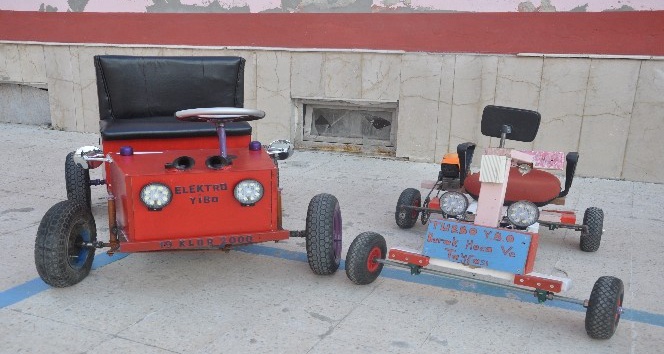 Köy okulu öğrencileri kısıtlı imkanlarla elektrikli araba yaptı