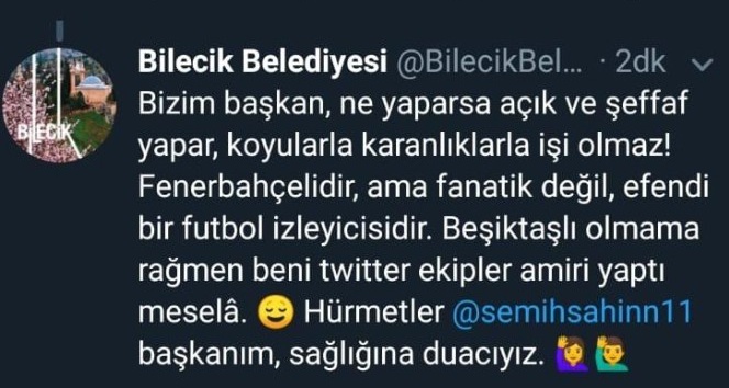 Bilecik Belediyesinin paylaşımı Fenerbahçe taraftarlarının tepkilerine neden oldu