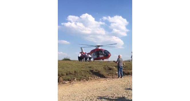 Yüksek gerilim hattında yaralanan işçi ambulans helikopterle alındı