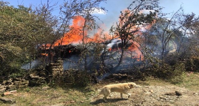 İki katlı ahşap ev yangın sonrası küle döndü