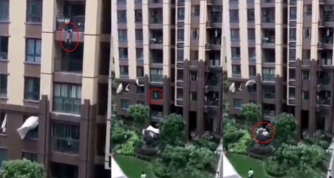 Çin’de 6&#039;ncı kattan düşen çocuk çarşafla kurtarıldı