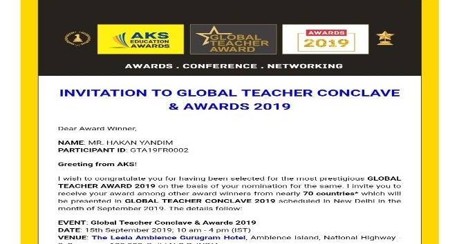 Başarılı öğretmene ’Küresel Öğretmen Ödülü’