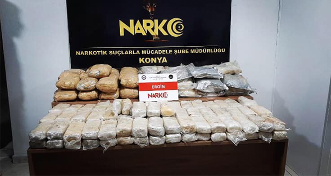 Konya&#039;da 115 kilo 400 gram eroin ele geçirildi