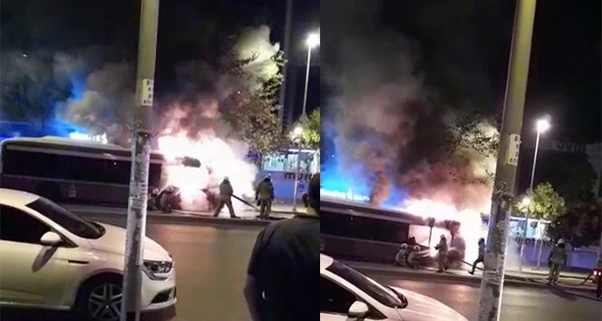 Esenyurt&#039;ta otobüs alev alev yandı