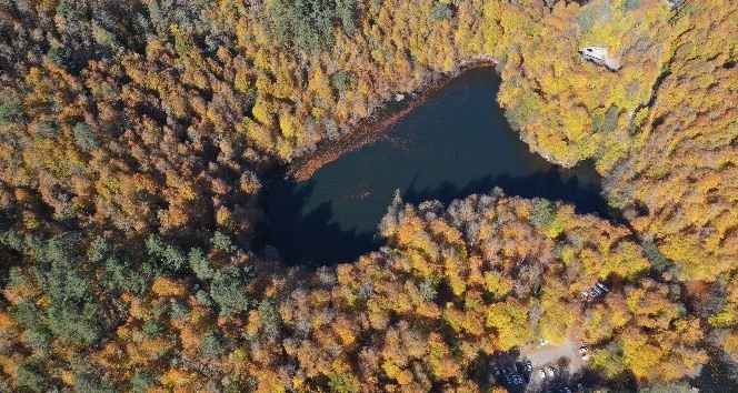 Yedigöller’de sonbaharın getirdiği görsel şölen havadan görüntülendi