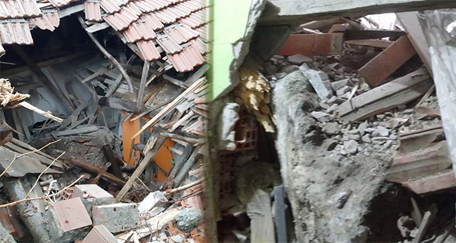 Dağdan kopan kayalar evin çatısına düştü, facianın eşiğinden dönüldü