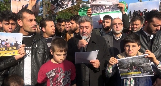 Hatay’da Suriyeliler İdlib’deki saldırıları protesto etti