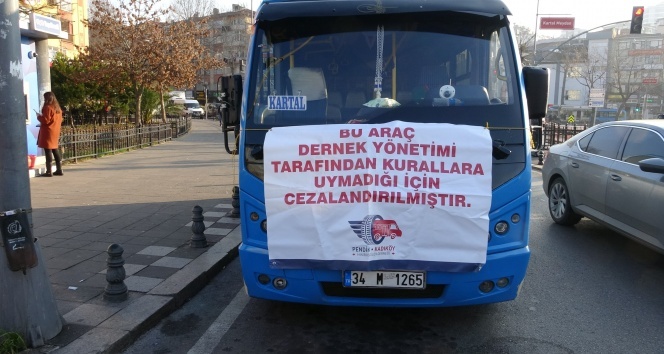 Pendik-Kadıköy hattında kurallara uymayan minibüs şoförlerine pankartlı ceza