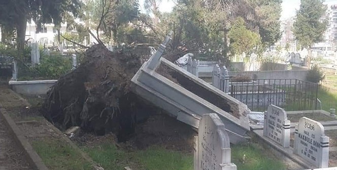 Fırtına nedeniyle 15 mezar tahrip oldu
