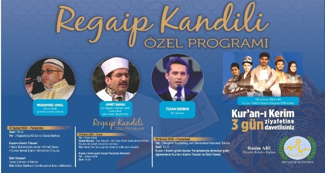 Nevşehir Belediyesi, ‘Regaip Kandili özel programı’ ile Kur’an-ı Kerim ziyafeti sunacak