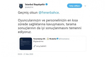Başakşehirden Fenerbahçeye geçmiş olsun mesajı
