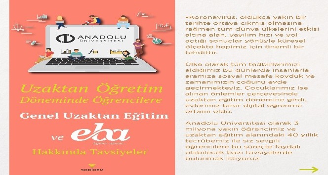 Anadolu Üniversitesi’nden uzaktan öğrenim dönemi ve EBA hakkında tavsiyeler