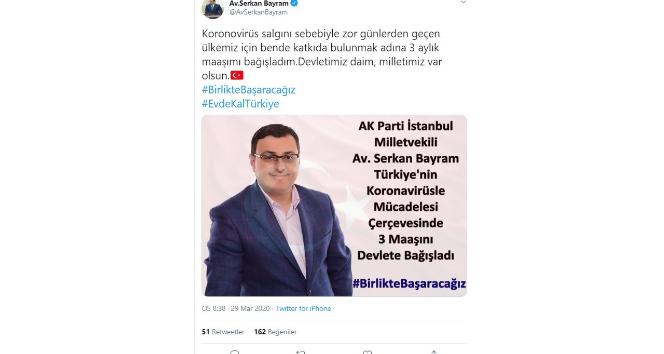 AK Parti İstanbul Milletvekili’nden korona virüsle mücadeleye anlamlı destek