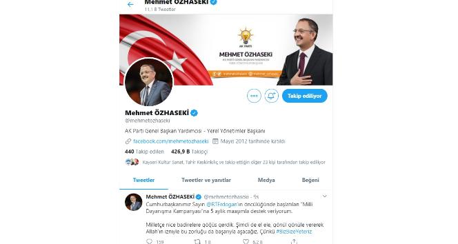 Milli Dayanışma Kampanyası’a Mehmet Özhaseki 5 maaşı ile destek verdi