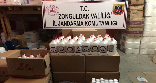 Zonguldak’ta 768 adet 1 litrelik sahte dezenfektan ele geçirildi
