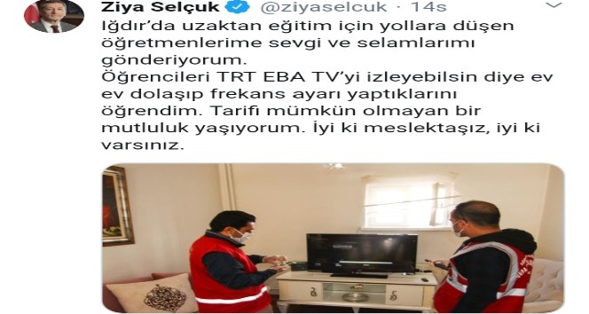 Milli Eğitim Bakanı Ziya Selçuk, Iğdırlı öğretmenleri tebrik etti