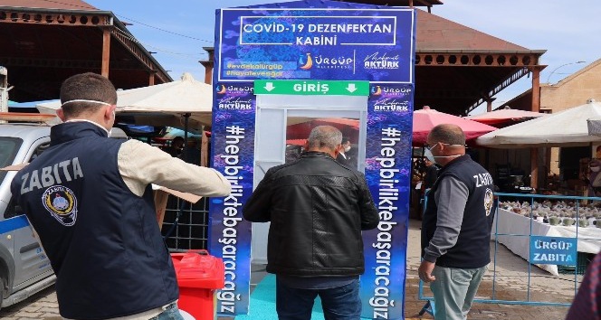 Ürgüp’te önce dezenfekte sonra pazar alışverişi