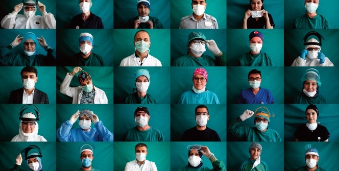 Bursa’da korona virüs savaşçıları İHA objektifine poz verdi