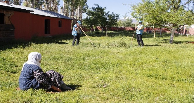 Vefa ekibi 80 yaşındaki kadının bahçesindeki otları biçti