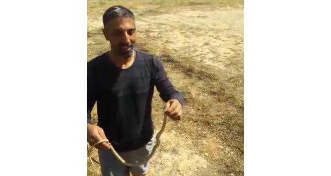 Evinde yakaladığı yılanı doğaya bıraktı