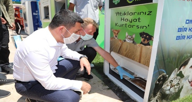 Sokak hayvanlarını besleyen geri dönüşüm otomatı