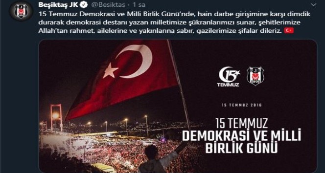 Beşiktaş, Fenerbahçe ve Galatasaray’dan, ’15 Temmuz Demokrasi ve Milli Birlik Günü’ mesajı