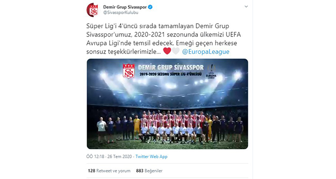 Sivasspor’dan UEFA paylaşımı