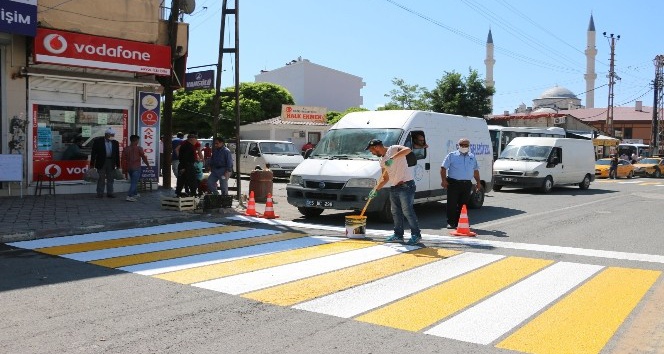 Erciş Belediyesinden yaya geçidi ve kasisleri boyama çalışması