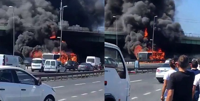 Metrobüs alev alev yandı!