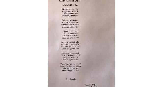 Elektrik aboneliği için kaymakama dilekçe yerine şiir yazdı