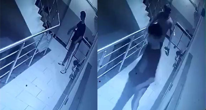 Apartmana giren iki şahsın ayakkabı çaldığı anlar kamerada