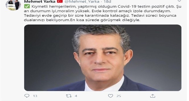 Şırnak Belediye Başkanı Mehmet Yarka’nın korona virüs testi pozitif çıktı