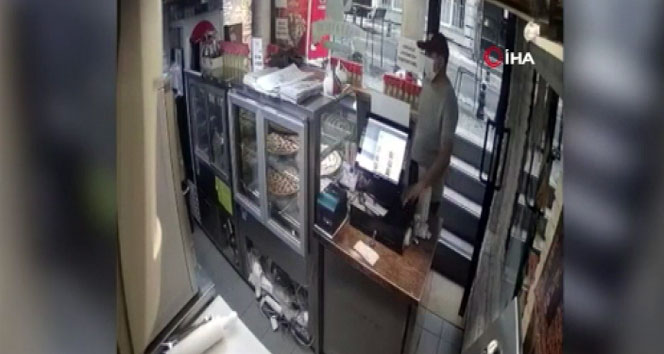 Pizza siparişi verip cep telefonu çalan hırsız kamerada