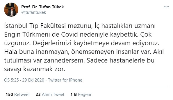 İç Hastalıkları Uzmanı Engin Türkmeni Covid-19 nedeniyle hayatını kaybetti