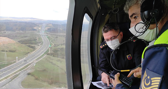 Jandarma, Kuzey Marmara Otoyolu’nu helikopterle denetliyor