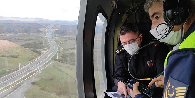 Jandarma, Kuzey Marmara Otoyolu’nu helikopterle denetliyor