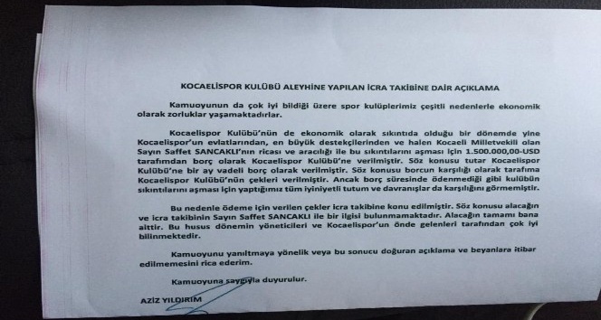 Aziz Yıldırım, Saffet Sancaklı’ya sahip çıktı