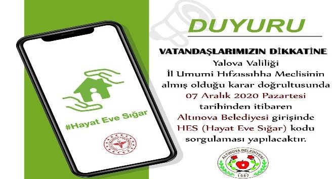 Altınova Belediyesi´nde HES kodu uygulaması başlıyor