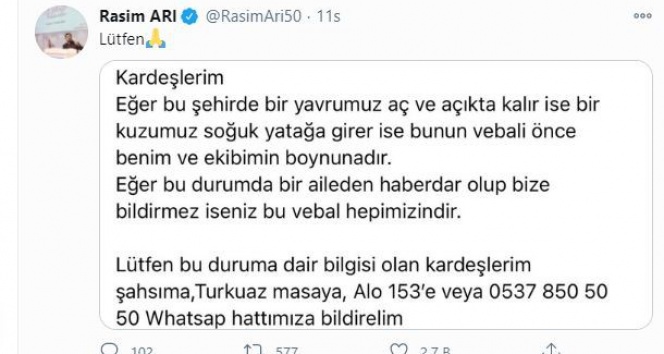 Belediye Başkanı Arı’dan yürekleri ısıtacak mesaj
