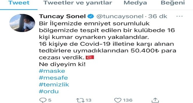 Ordu’da kumar oynayan 16 kişiye 50 bin 400 lira ceza